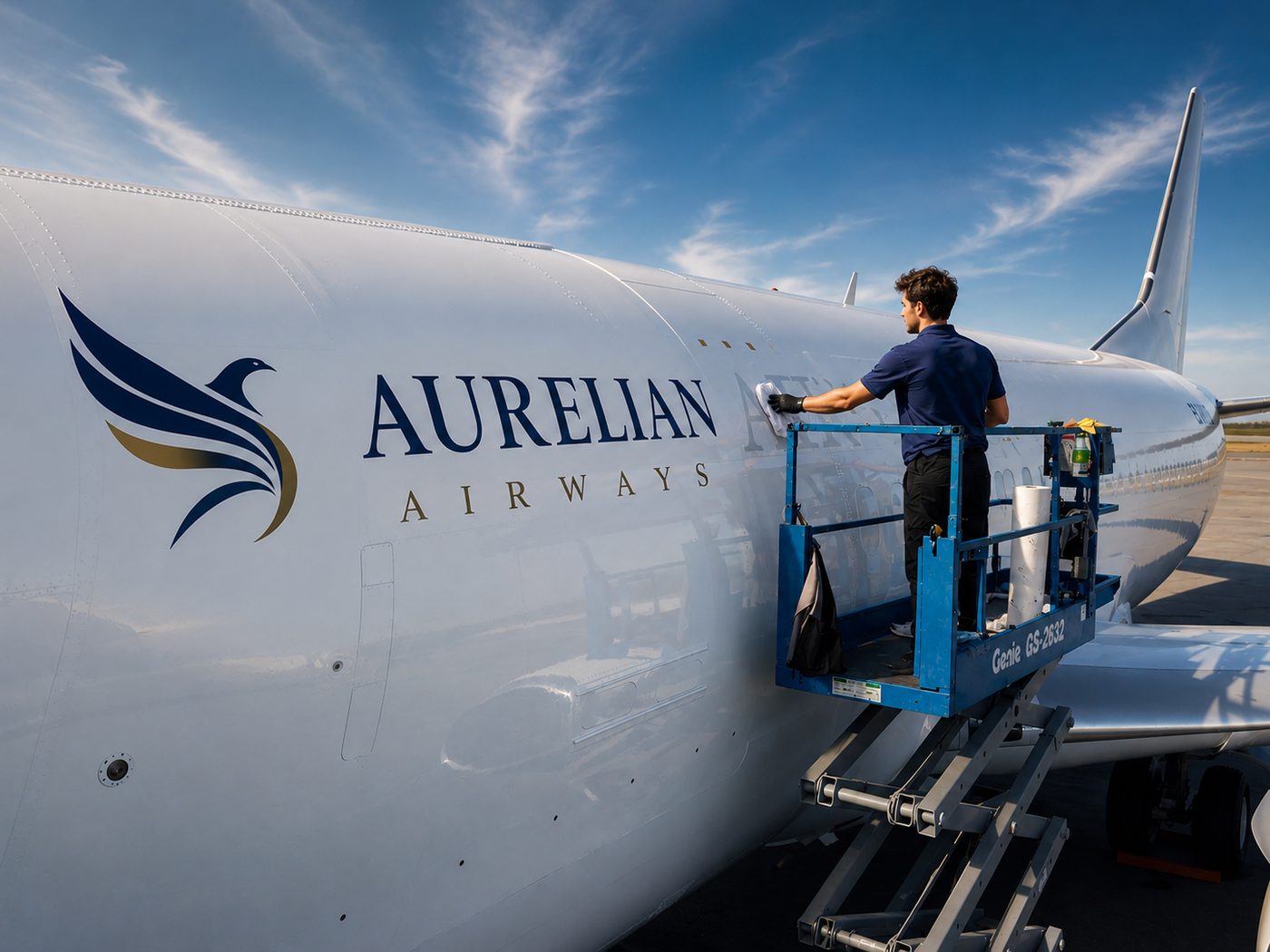 Applying logo decals to an aircraft fuselage