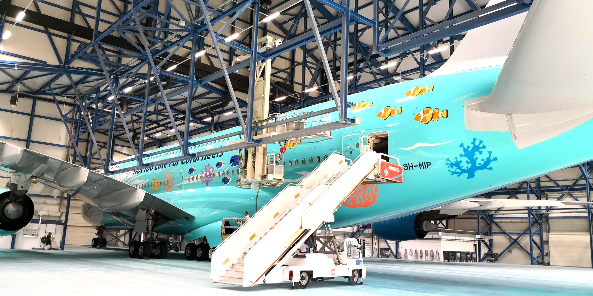 Airbus A380 with full special livery in the hangar